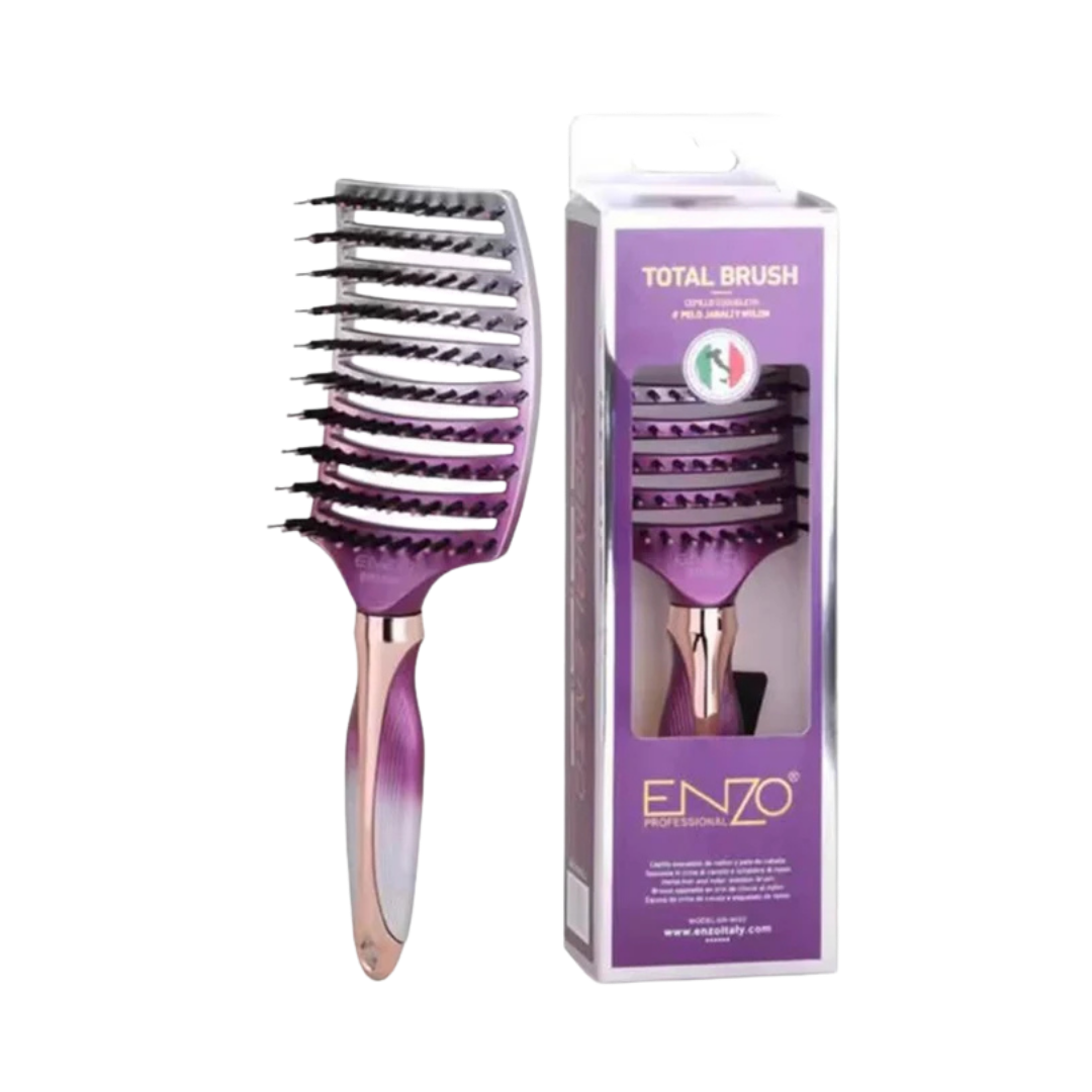 ENZO Professional Total Brush purple vented hair styling brush with metallic handle in retail box packaging