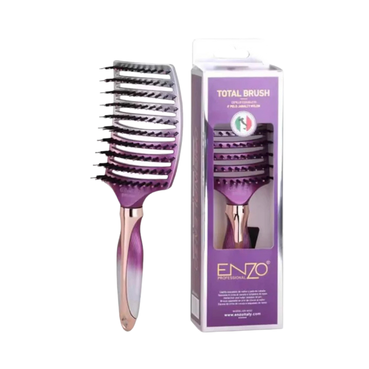 ENZO Professional Total Brush purple vented hair styling brush with metallic handle in retail box packaging