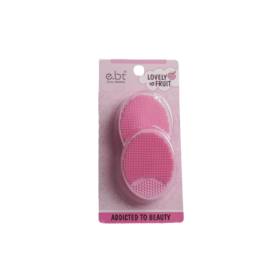 EBT Easy Beauty pink silicone facial cleansing pads, two textured oval scrubbers in retail packaging.