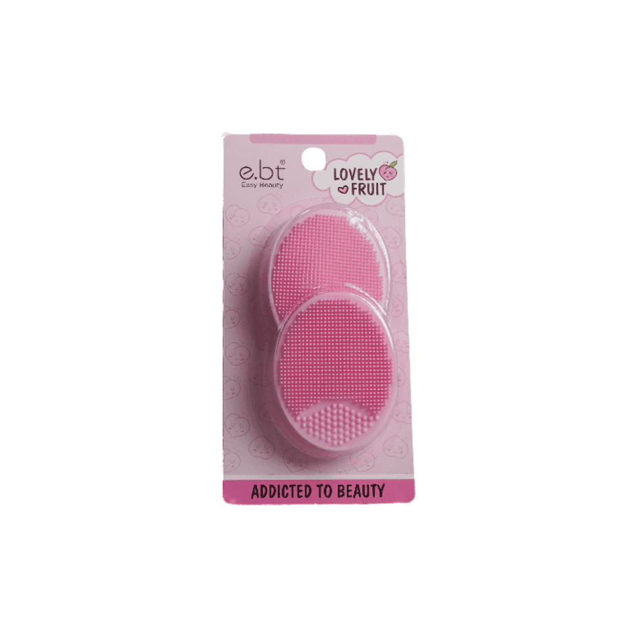 EBT Easy Beauty pink silicone facial cleansing pads, two textured oval scrubbers in retail packaging.