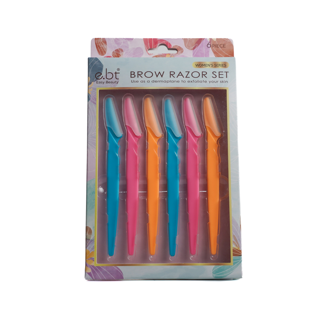 Easy Beauty Brow Razor Set, six colored eyebrow razors in floral Women’s Series box packaging