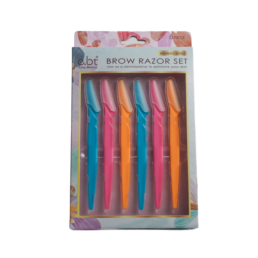 Easy Beauty Brow Razor Set, six colored eyebrow razors in floral Women’s Series box packaging