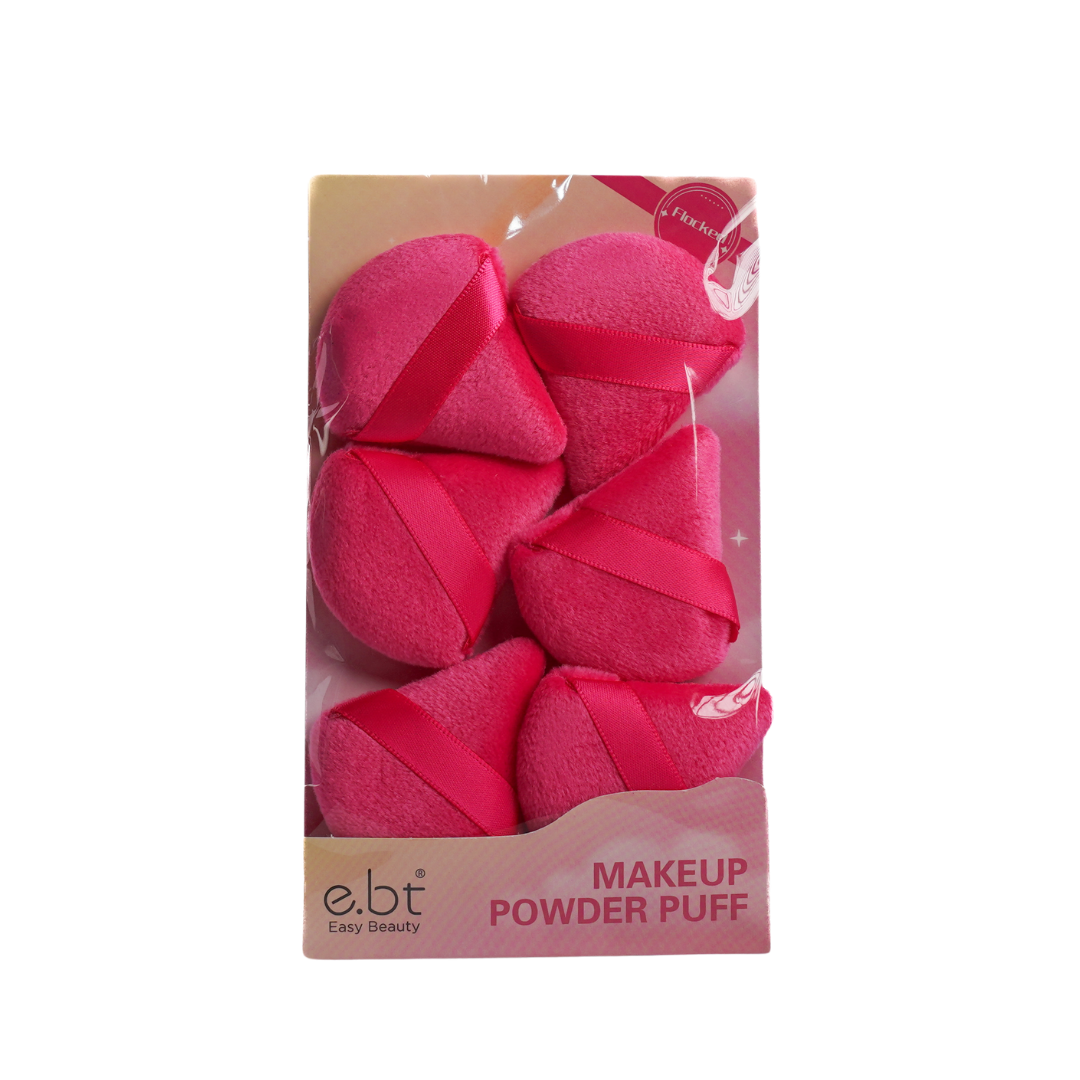 Easy Beauty pink makeup powder puff set in clear box packaging with multiple round puffs