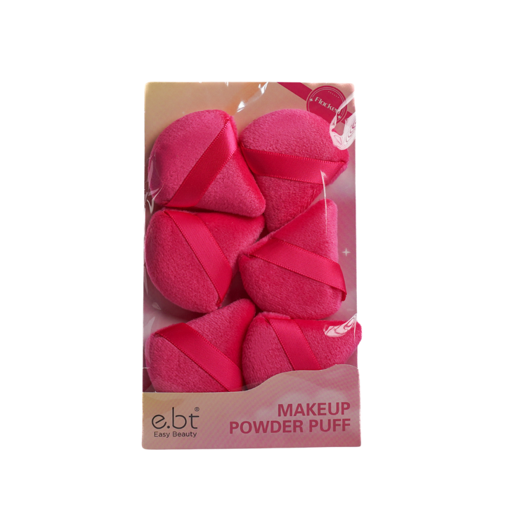 Easy Beauty pink makeup powder puff set in clear box packaging with multiple round puffs