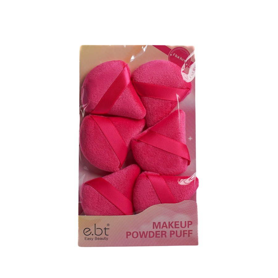Easy Beauty pink makeup powder puff set in clear box packaging with multiple round puffs