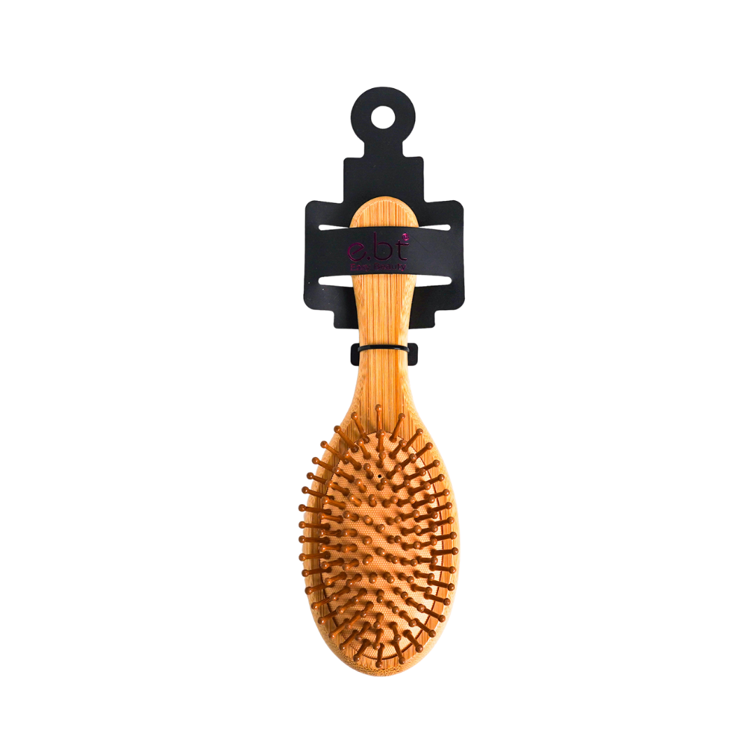 Easy Beauty small wooden hair brush with rounded bristles and black hanging card packaging