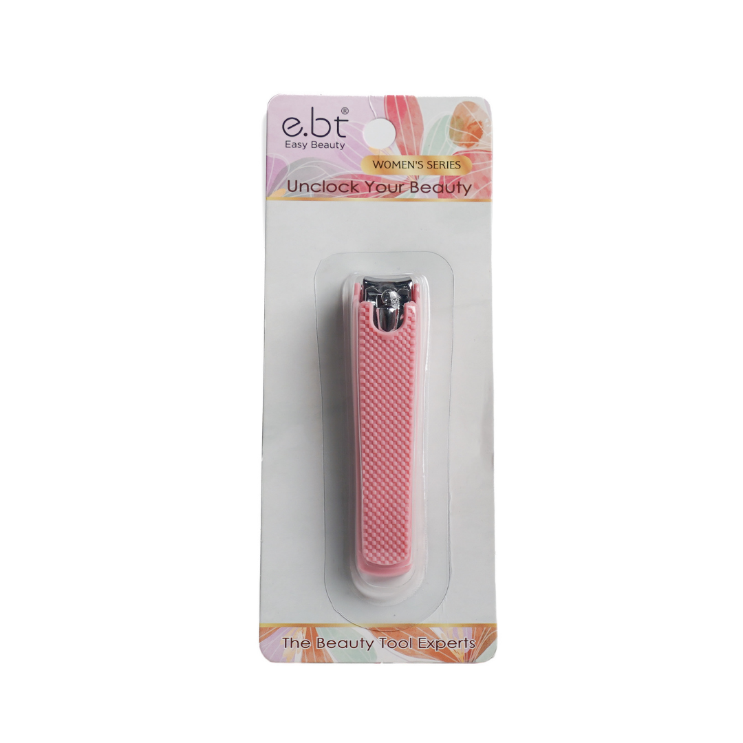 Easy Beauty nail clipper with pink textured grip in Women’s Series blister card packaging
