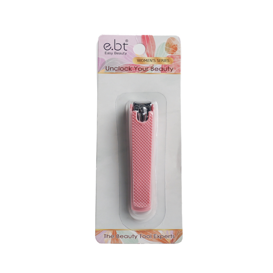 Easy Beauty nail clipper with pink textured grip in Women’s Series blister card packaging