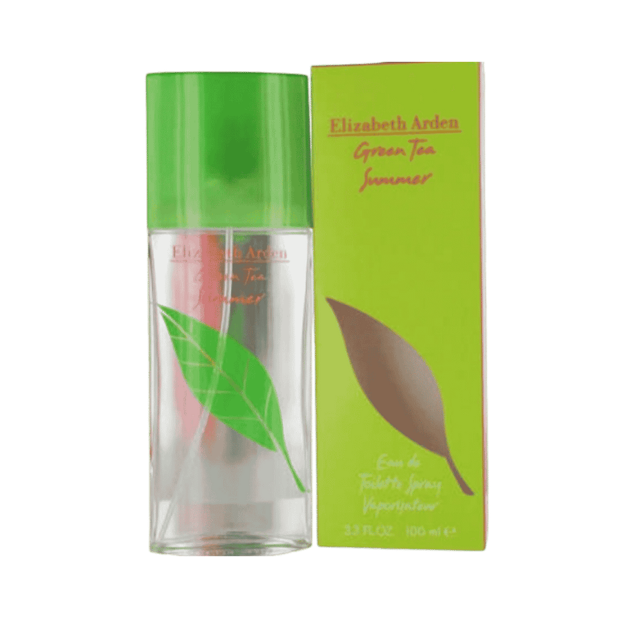 Elizabeth Arden Green Tea Summer Eau de Toilette, 100 ml, clear bottle with green cap and matching box.