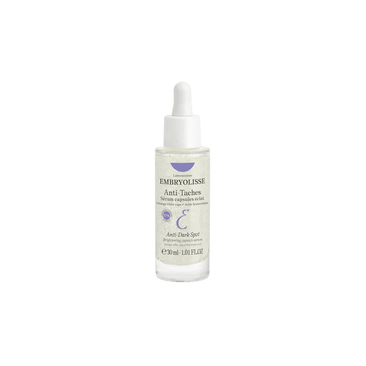 Embryolisse Anti-Dark Spot Brightening Capsule Serum, 30ml, clear dropper bottle with white cap and award seal.