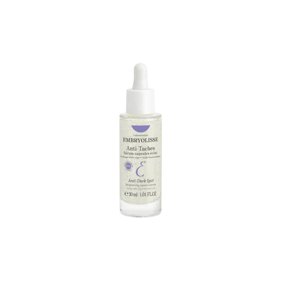 Embryolisse Anti-Dark Spot Brightening Capsule Serum, 30ml, clear dropper bottle with white cap and award seal.