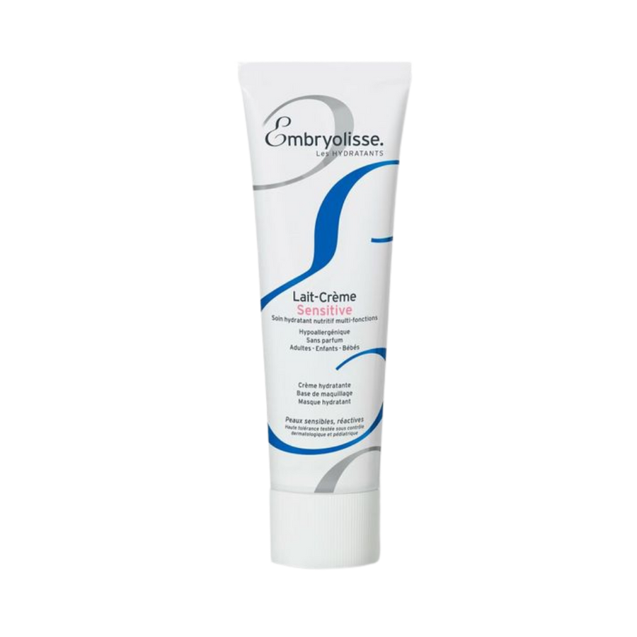 Embryolisse Lait Creme Sensitive moisturizer tube hypoallergenic fragrance free face body cream blue white packaging