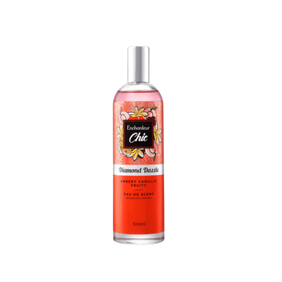 Enchanteur Chic Diamond Dazzle eau de scent 100ml spray bottle, ambery vanillic fruity fragrance mist