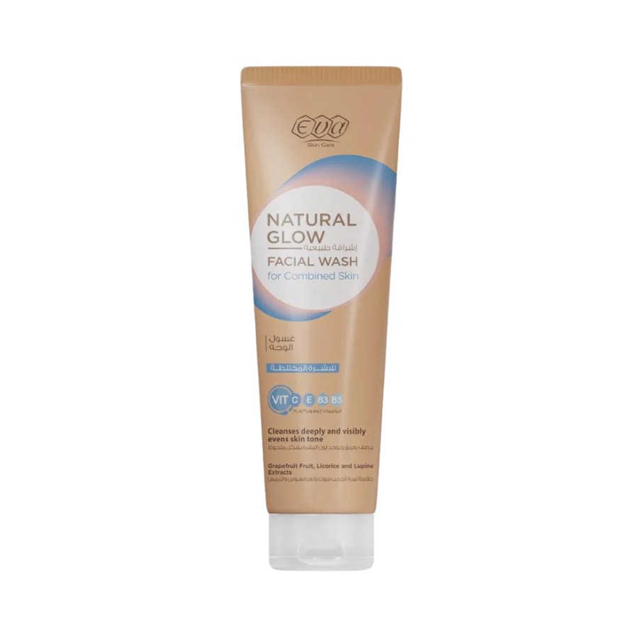 Eva Skin Care Natural Glow facial wash 100ml beige tube with blue circle label