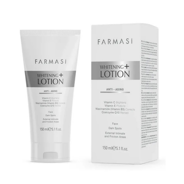 Farmasi Whitening+ Anti Aging Lotion 150ml white tube with matching box and silver label