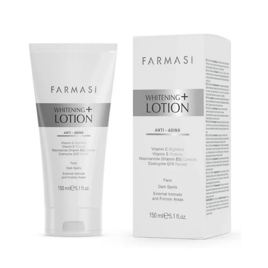 Farmasi Whitening+ Anti Aging Lotion 150ml white tube with matching box and silver label