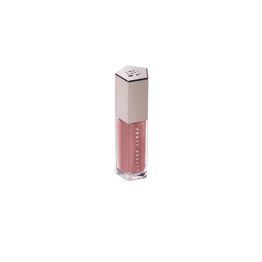 Fenty Beauty Gloss Bomb pink lip gloss in clear tube with metallic pink cap