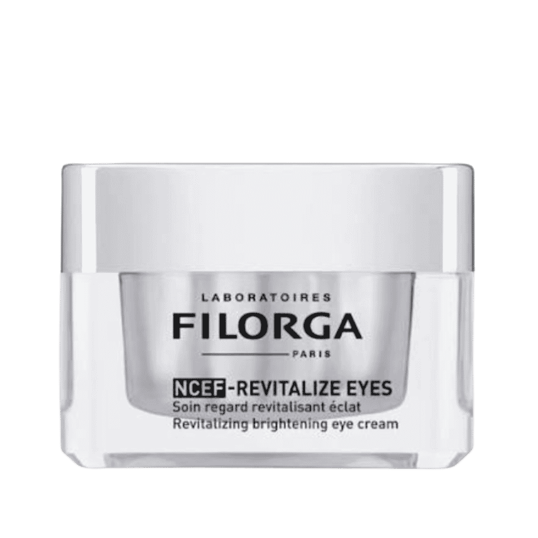Filorga NCEF Revitalize Eyes eye cream jar, white packaging, anti-aging eye contour cream, 15ml.