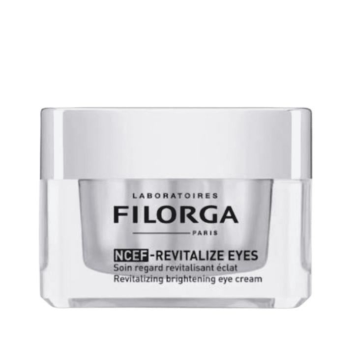 Filorga NCEF Revitalize Eyes eye cream jar, white packaging, anti-aging eye contour cream, 15ml.