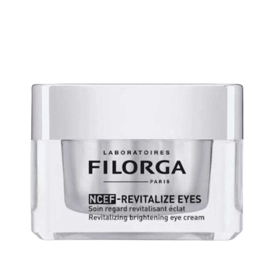 Filorga NCEF Revitalize Eyes eye cream jar, white packaging, anti-aging eye contour cream, 15ml.
