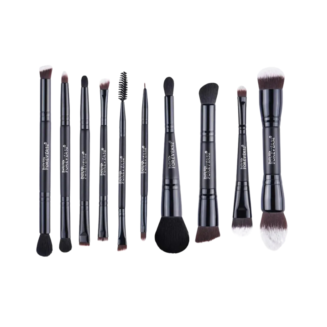FOR EVER52 Double Side Brush Set with ten black dual-ended makeup brushes of varied shapes