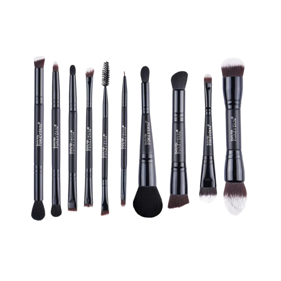 FOR EVER52 Double Side Brush Set with ten black dual-ended makeup brushes of varied shapes