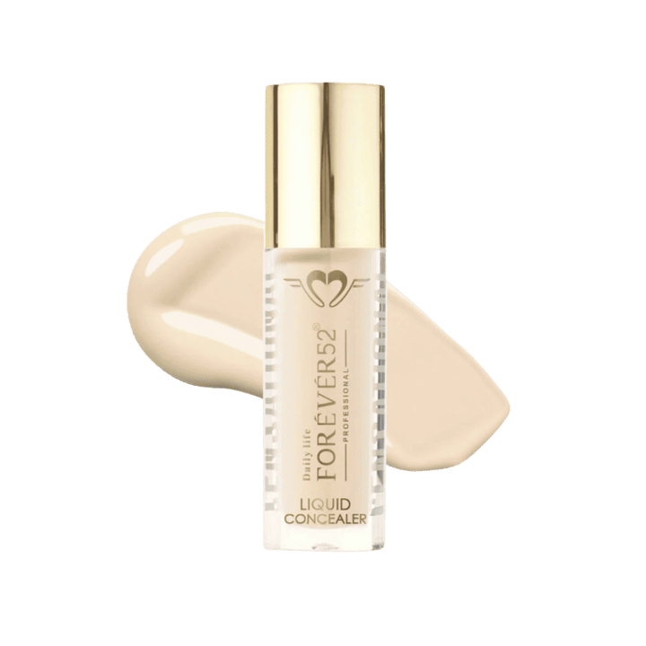 Daily Life Forever52 liquid concealer in clear tube with gold cap and beige shade swatch