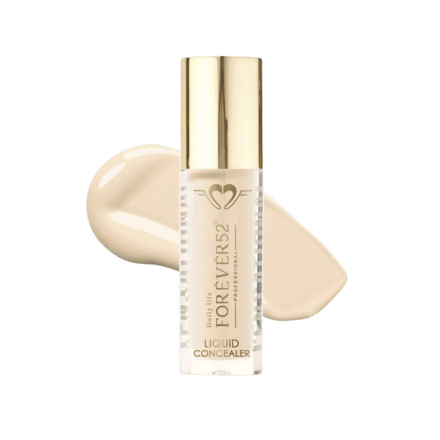Daily Life Forever52 liquid concealer in clear tube with gold cap and beige shade swatch