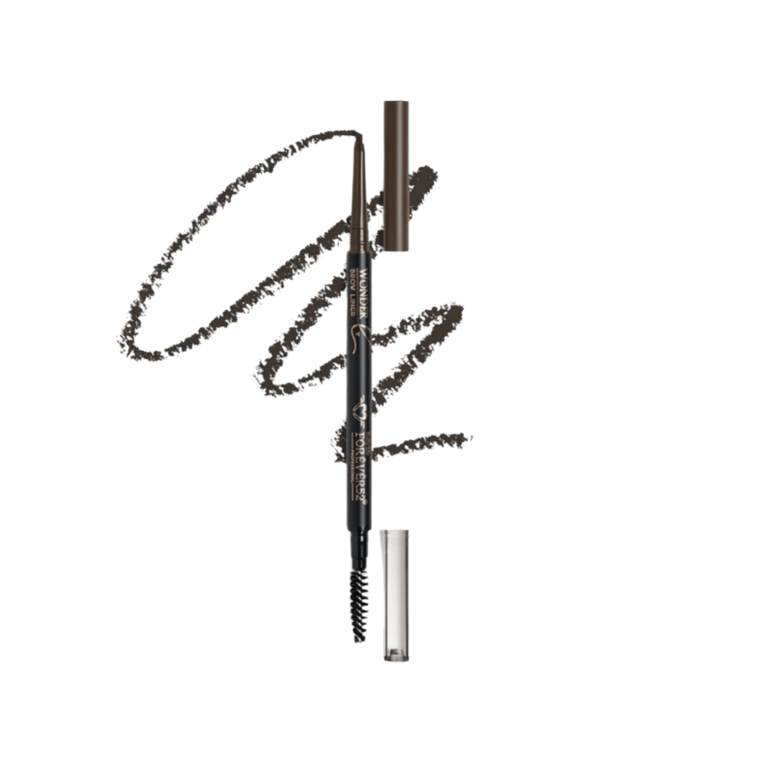 Flormar Wonder Brow Liner eyebrow pencil with spoolie brush, dark brown cap and smudged swatch