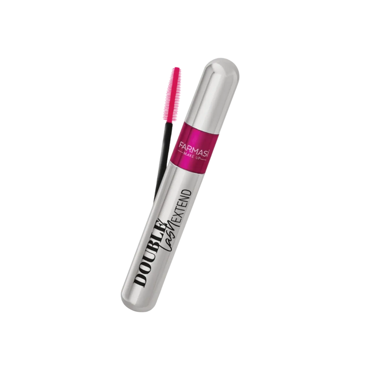 Farmasi Double Lash Extend mascara in silver tube with pink cap and brush 12ml