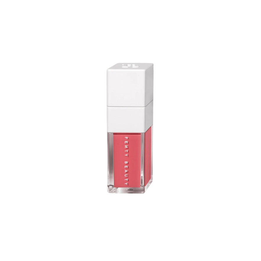 Fenty Beauty Shake ’N Play luminous liquid blush in coral-red shade, shown with white cap and box.