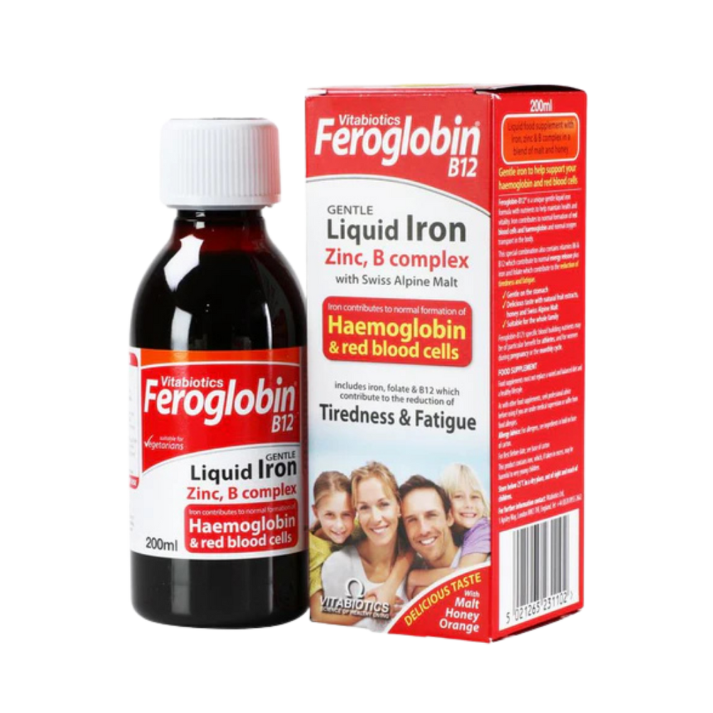 Vitabiotics Feroglobin B12 liquid iron 200ml bottle with box zinc B complex haemoglobin label