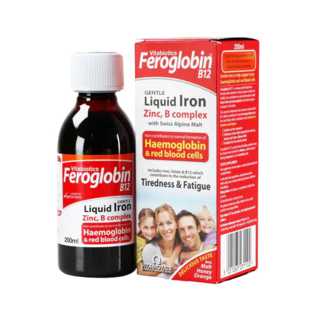 Vitabiotics Feroglobin B12 liquid iron 200ml bottle with box zinc B complex haemoglobin label