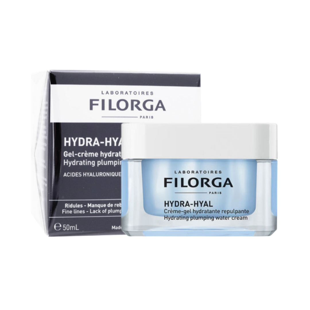 FILORGA Hydra-Hyal Hydrating Plumping Water Cream 50ml blue glass jar with black and white packaging