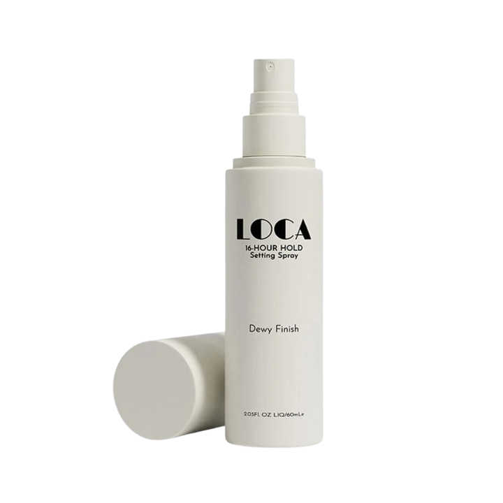LOCA Finish Makeup Setting Spray 60ml white spray bottle with cap and dewy finish label