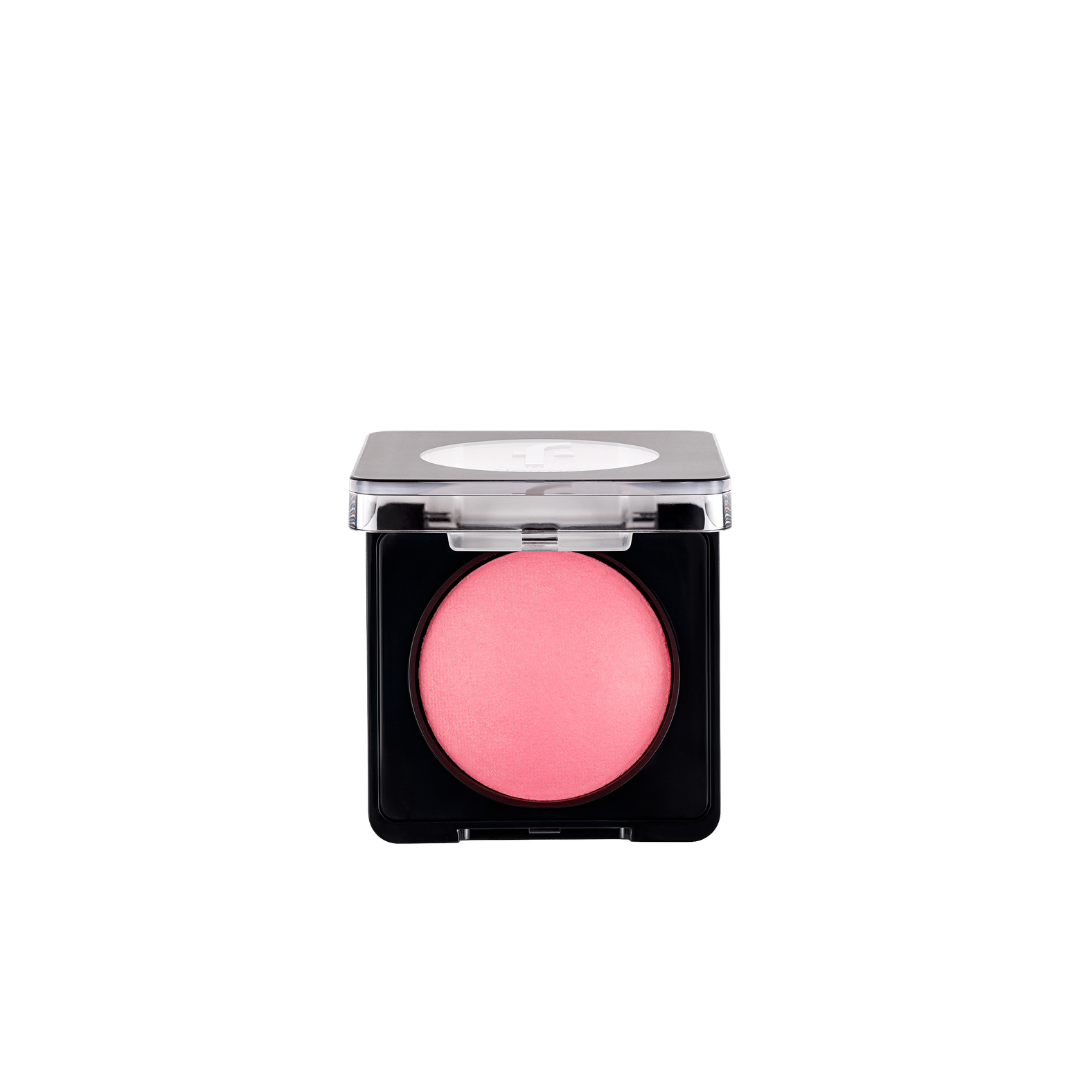 Flormar Baked Blush-On 054 Flormarpink, 4 g, pink blush in black square compact with clear hinged lid.