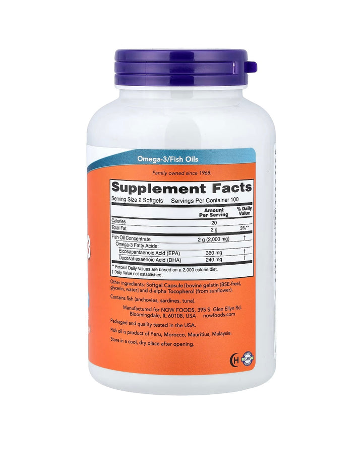 Now Omega-3 Fish Oil 1,000 mg - 200 Softgels | ناو زيت سمك أوميغا-3 - 200 كبسولة لينة
