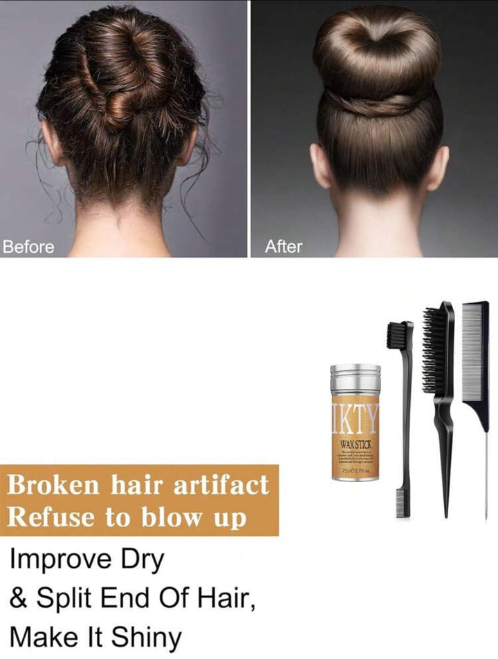 IKT Wax Stick With Hair Styling Brush  - 75g - 3pcs | مجموعة لتصفيف الشعر ستيك شمع و فراشي للشعر - 3 قطع و الستيك 75 غرام
