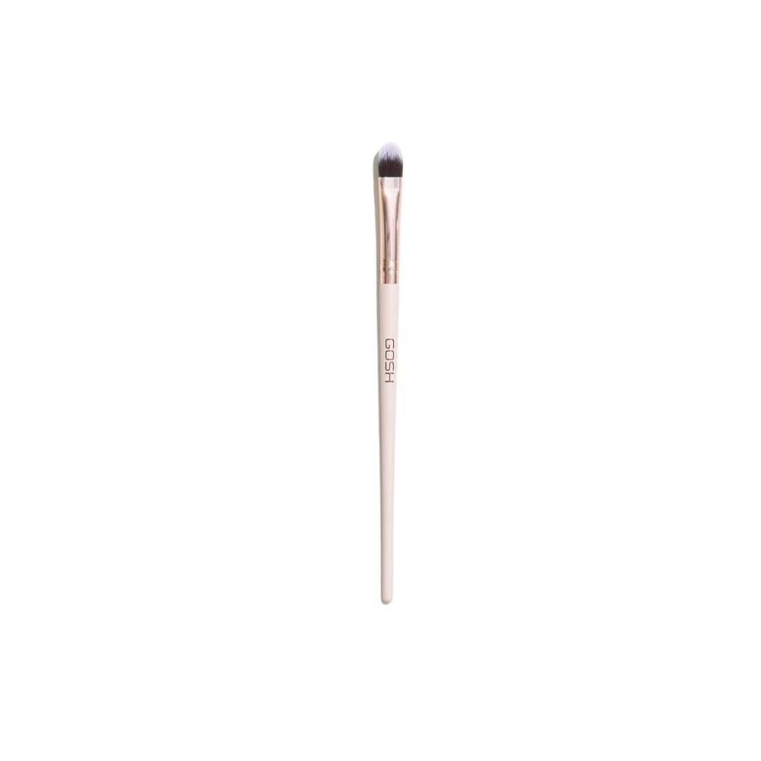 GOSH makeup brush for eyeshadow blending, soft rounded bristles with beige handle and metallic ferrule.