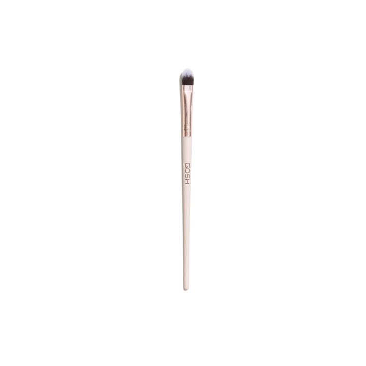 GOSH makeup brush for eyeshadow blending, soft rounded bristles with beige handle and metallic ferrule.