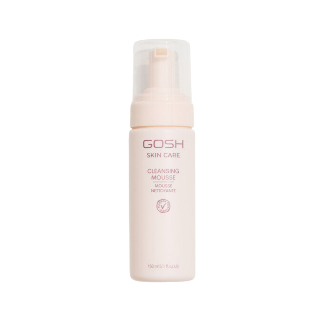 GOSH Skin Care Cleansing Mousse, 150 ml pale pink pump bottle with clear cap.