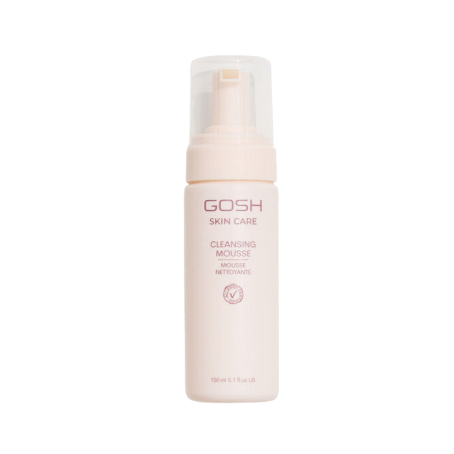 GOSH Skin Care Cleansing Mousse, 150 ml pale pink pump bottle with clear cap.