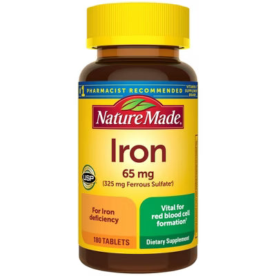 Nature Made Iron 65 mg For Iron Deficiency - 180 Tablets | ناتشور ميد حديد 65 ملغ لنقص الحديد – 180 قرص
