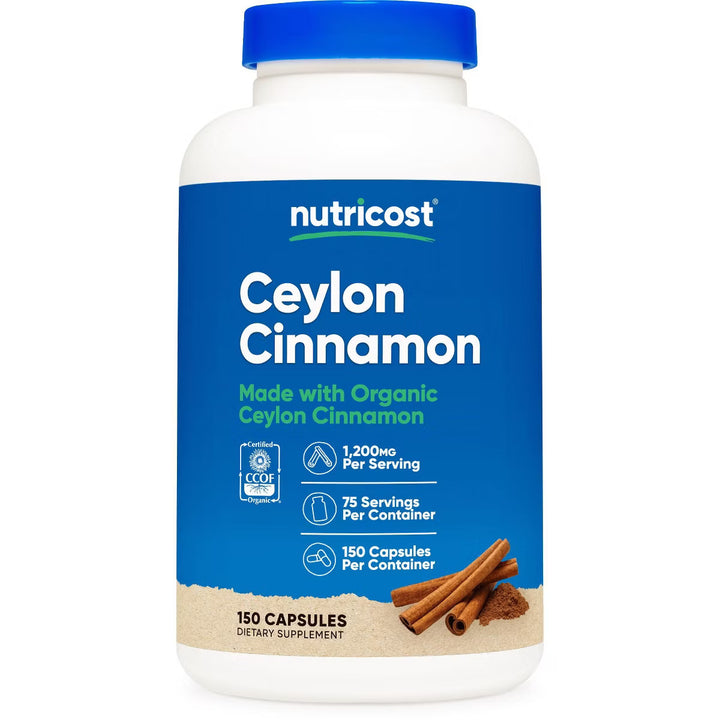 Nutricost Organic Ceylon Cinnamon 1,200mg - 150 Capsules | نيوتريكوست قرفة سيلان العضوية 1,200 ملغ - 150 كبسولة