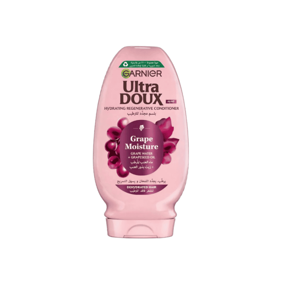 Garnier Ultra Doux Grape Moisture hydrating regenerating conditioner, pink bottle for dehydrated hair