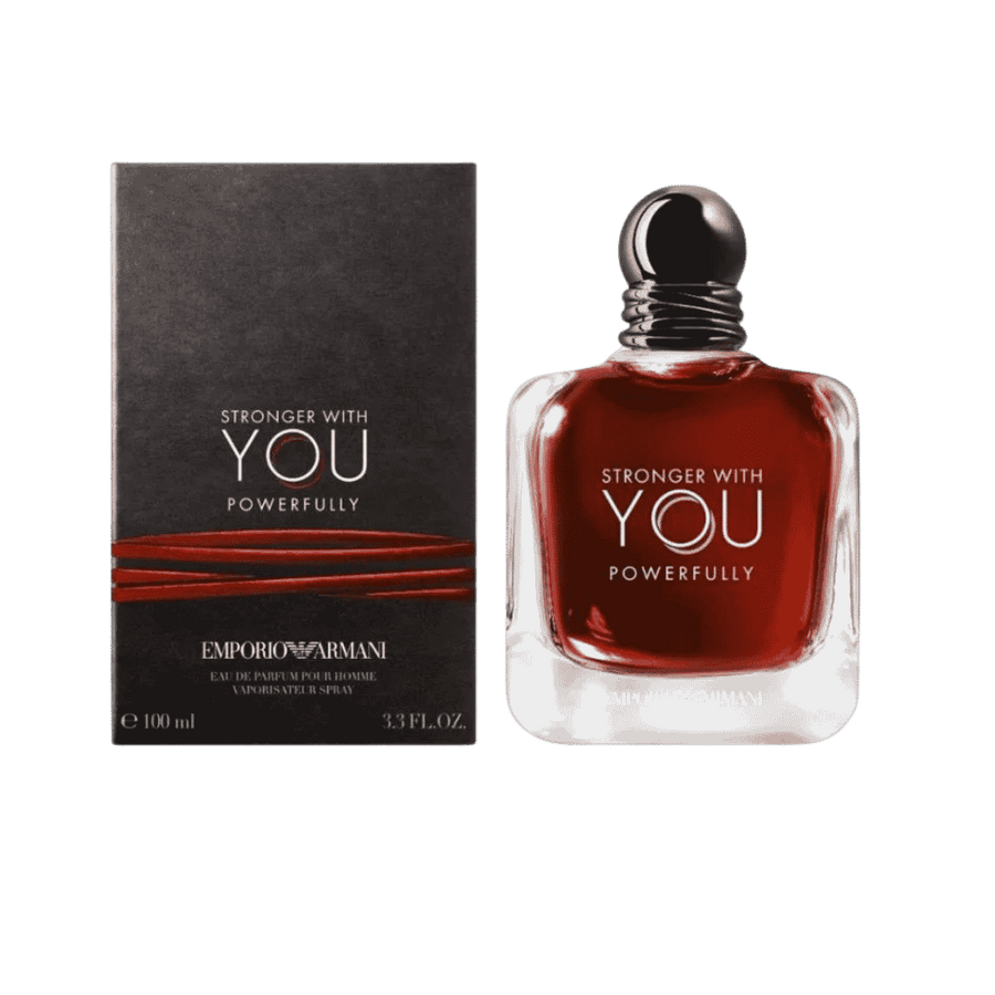 Giorgio Armani Stronger With You Powerfully EDP 100ml perfume bottle with black red retail box