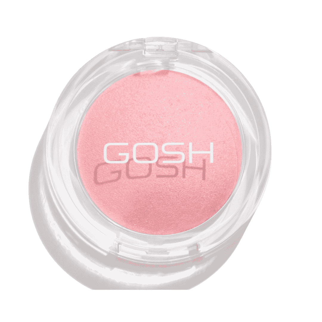 GOSH baked blush compact pink shade round transparent case shimmering finish face makeup product