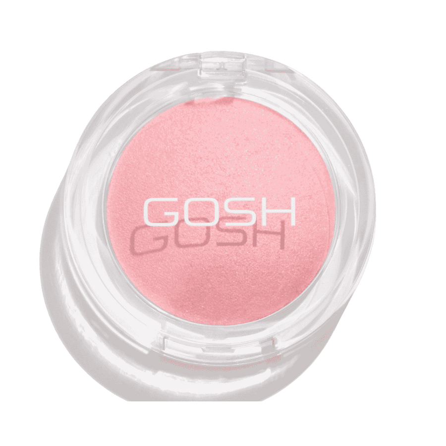 GOSH baked blush compact pink shade round transparent case shimmering finish face makeup product