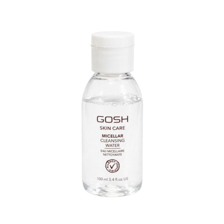 GOSH micellar cleansing water bottle 100ml, clear liquid skincare remover with white cap packaging.