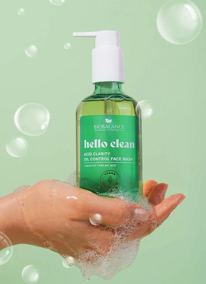 BIO BALANCE HELLO CLEAN ACID CLARITY OIL CONTROL FACE WASH - 250ml | بايو بالانس غسول للوجه هيلو كلين للتحكم بالدهون - 250 مل